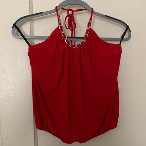 NWOT Mercurisa Halter Top Blouse with twist neckline Deep Red
